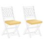 Set Of 2 Outdoor Seat Cushions Yellow And White Geometric Pattern String Tied Uv Resistant Set Pad