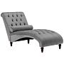 Chaise Lounge Light Grey Velvet Chesterfield Buttoned Chaise Wooden Legs