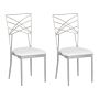 Set Of 2 Dining Chairs Silver Metal Faux Leather White Seat Pad Accent