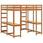 Vidaxl Loft Bed With Desk And Ladder Wax Brown 140x200 Cm Solid Wood Pine