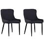 Set Of 2 Dining Chairs Black Upholstered Fabric Diamond Stitching