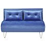 Sofa Bed Navy Blue Velvet 2 Seater Fold-out Sleeper Armless With 2 Cushions Metal Gold Legs