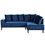 Corner Sofa Navy Blue Velvet Fabric Cushions Metal Legs With Wood Finish