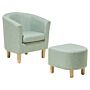 Armchair And Footstool Set Green Fabric Upholstery Tub Chair