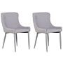 Set Of 2 Dining Chairs Light Grey Fabric Upholstery Glam Eclectic Style