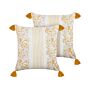 2 Scatter Cushions Yellow And White 45 X 45 Cm Hand Block Print Removable Covers Zipper Floral Pattern