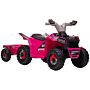 Homcom 6v Quad Bike With Back Trailer, Wear-resistant Wheels For Ages 18-36 Months, Pink