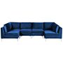 Modular Sofa Blue Velvet U Shape 6 Seater Silver Metal Legs