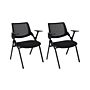 Set Of 2 Chairs Black Armrests Leg Caps Iron Legs Conference Chairs