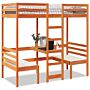 Vidaxl Loft Bed Frame With Desk And Chairs Wax Brown 90x190cm Solid Wood Pine