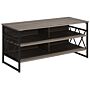 Tv Rtv Stand Cabinet Dark Wood With Black Metal 4 Shelves Storage Unit