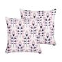 Set Of 2 Garden Cushions Beige Polyester 45 X 45 Cm Square Leaf Pattern Motif Modern Design Throw Scatter Pillow