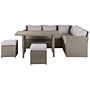 Garden Corner Sofa Set Grey Pe Rattan Taupe Cushions 5 Seater Sofa Rectangular Table 2 Ottomans Outdoor Dining Set