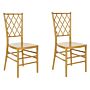 Set Of 2 Dining Chairs Gold Synthetic Slatted Back Armless