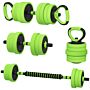 Sportnow 40kg Four-in-one Adjustable Weight Dumbbells Set, Barbell, Kettlebell, Push Up Stand - Green