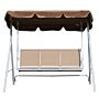 Outsunny Metal Swing Chair Garden Hammock Bench 3 Seater Rock Shelter Brown