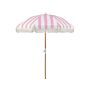 Garden Parasol Pink And White Fabric Beech Wood Pole ⌀ 150 Cm Round Retro Garden Outdoor Umbrella Tilting Uv Resistant