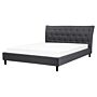 Slatted Bed Frame Dark Grey Polyester Fabric Upholstered Wooden Legs Tufted Headboard 5ft3 Eu King Size