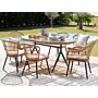 Garden Dining Set Pink Faux Rattan 6 Seater Seat Pads Glass Tabletop Beliani