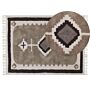 Area Rug Beige Cotton 140 X 200 Cm Tufted Traditional Abstract Pattern Tassels