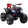 Homcom 12v Quad Bike Atv With Led Lights, Music, Backrest, Forward, Backward, Red