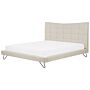 Eu Super King Size Bed Beige Fabric 6ft Upholstered Frame Metal Hairpin Legs Tufted Headboard