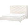 Slatted Bed Frame Off-white Velvet 6ft Eu Double Size Upholstered Tufted Headrest Nailhead Trim