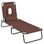 Outsunny Sun Lounger Foldable Reclining Chair With Pillow And Reading Hole Garden Beach Outdoor Recliner Adjustable Brown