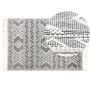 Area Rug White And Black Wool 160 X 230 Cm Geometrical Pattern With Tassels Hand Woven