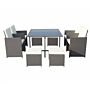 Cannes Grey 8 Seater Cube Set 110cm Square Table, 4 Kd Cube Chairs With Folding Backrests And 4 Footstools Including Cushions