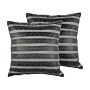 Set Of 2 Decorative Cushions Black Faux Leather Striped 45 X 45 Cm Geometric Pattern