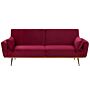 Sofa Bed Dark Red Velvet 3 Seater Metal Legs Additional Cushions