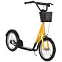 Homcom Kids Kick Scooter Teen Ride On Children Scooter With Adjustable Handlebar 2 Brakes Basket Cupholder Mudguard 16" Inflatable Rubber Tyres Orange