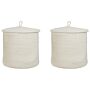 Set Of 2 Storage Baskets Off-white Cotton Striped With Lid Laundry Bins Boho Accessories