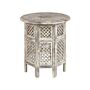 Side Table Light Mango Wood Round Top Octagonal Base 53 X 53 Cm Traditional Design