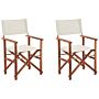 Set Of 2 Garden Director's Chairs Dark Wood With Off-white Acacia Fabric Folding