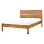 Bed Light Rubber Wood Eu Double Size 4ft6 With Headboard Led Light Slatted Base Minimalistic Rustic Style Beliani