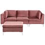 Modular Sofa Pink Velvet 3 Seater With Ottoman Silver Metal Legs