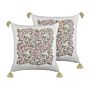 Set Of 2 Scatter Cushions Multicolour Cotton 45 X 45 Cm Floral Pattern Tassels Handmade Removable Cover With Filling