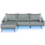 Corner Sofa Grey Velvet With Led Lights Right Hand L-shaped 3 Seater With Chaise Longue Metal Legs