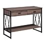 Side Table Taupe Wood Black Metal Frame 2 Storage Drawers Shelf Dressing Table