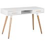 Desk White 120 X 45 Cm 2 Drawers Shelf Solid Wood Legs