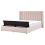 Eu King Size Panel Bed Pastel Pink Velvet 5ft3 Slatted Base High Headrest With Storage Bench