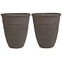 Set Of 2 Plant Pots Planter Solid Brown Stone Mixture Polyresin Square Ø 50 Cm All-weather