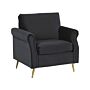 Armchair Black Velvet Fabric Upholstery Gold Metal Legs Removable Seat And Back Cushions