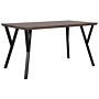 Dining Table Dark Wood Top Black Metal Legs 140 X 80 Cm 6 Seater Rectangular