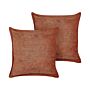 Set Of 2 Golden Brown Decorative Pillows Corduroy 43 X 43 Cm Modern Traditional Cushions