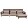 Corner Sofa Light Brown Polyester Fabric Upholstery Metal Legs Left Hand 3 Seater Couch Scatter Back Toss Pillows