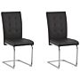 Set Of Upholstered Chairs Black Faux Leather Cantilever Retro Dining Room