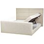 Eu Super King Size Divan Bed With Storage 6ft Beige Upholstery With Bonell Spring Mattress